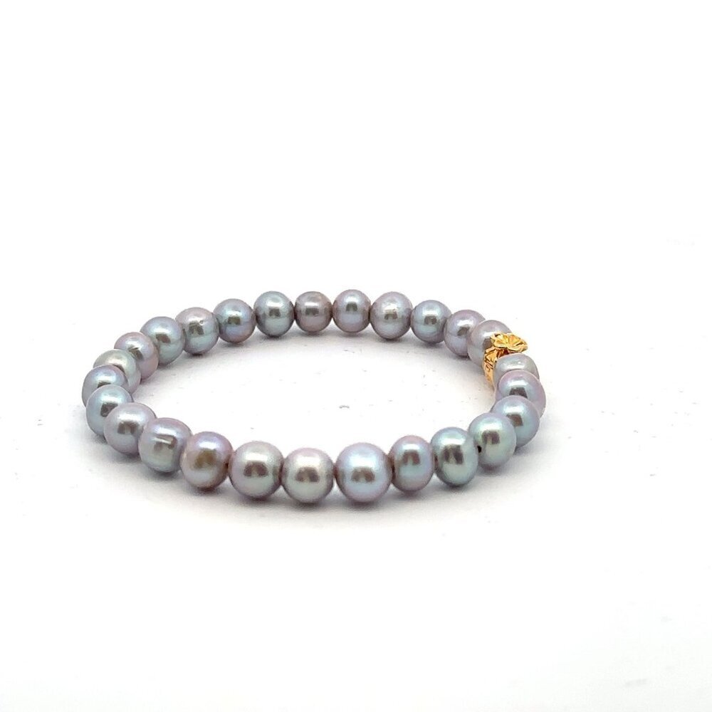 18K Gold Money Bag Lucky Charm Gray Pearl 6-7mm x 6-7.5mm - Picture 4 of 9